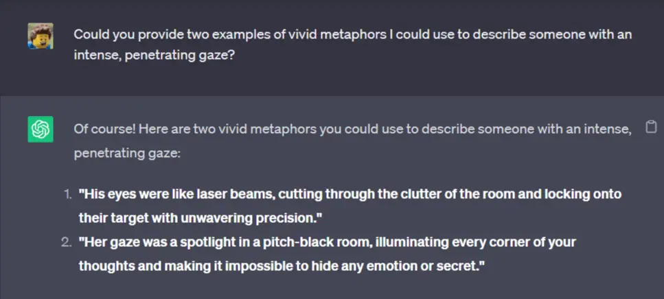 ChatGPT Prompt for Including Imagery/Metaphors Screenshot #3